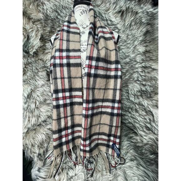 Lana Scott 100% Cashmere Scarf Brown Plaid 11.5in x 60‎ in - Picture 1 of 5